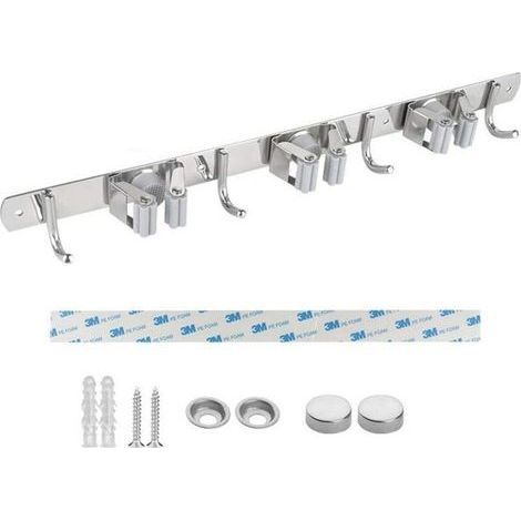 Porte Balai Mural, Acier Inoxydable, Porte Balai Adhésif avec Crochet, Armoire à Balai Multifonctionnelle pour Cuisine, Jardin, Salle de Bains, Garage, Balcon, Bureau (1/5)
