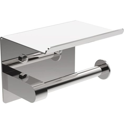 Porte Papier Toilette, Support Papier Rouleau sans Percage Derouleur Papier WC,Distributeur Papier avec Tablette - Argent (1/4)