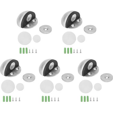 5 ensembles de butoir de porte en acier inoxydable, support d'arrêt en caoutchouc pour chambre à coucher et salle de bains (1/5)
