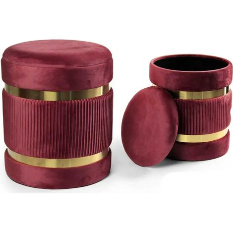 Set aus 2 eleganten poufs in bordeaux/gold Ø38x44 und Ø31x38 cm