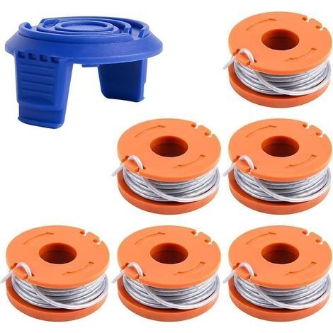 Bobine de bobine compatible avec Mac Allister MGTP18Li 1,65 mm 3 m WX150 et cache-bobine TLW-01-1 pour débroussailleuse MacAllister MGTP18Li WG150, WG151 (6 bobines + 1 couvertures) (1/4)