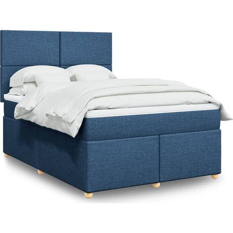 Boxspringbett mit Matratze Blau 140x200 cm Stoff