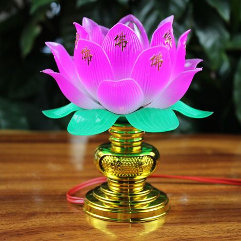 Fournitures pour temples bouddhistes : lampe lotus, lampe sept couleurs, lampe à combustion continue, lampe d’offrande, lampe Bouddha, lampe d’offrande électrique, petite lampe lotus à offrir à Bouddh (1/5)