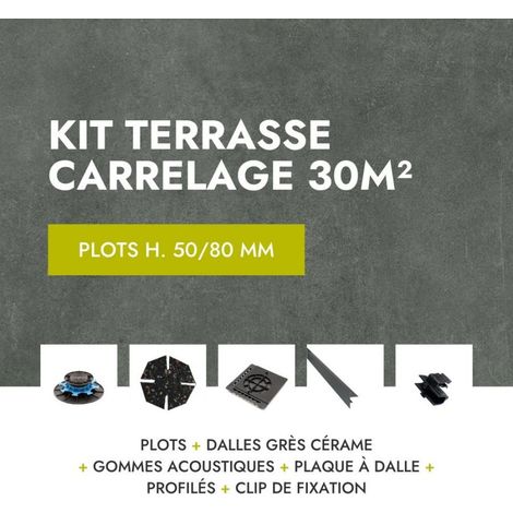 Kit Terrasse carrelage 30m² - Aspect Béton Lissée Glocal Classic 60x60 cm - Mirage - 50/80 mm (1/5)