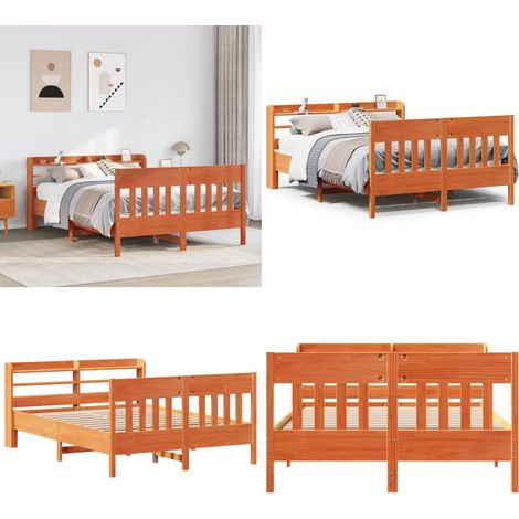 Estructura de cama sin colchón madera maciza marrón 135x190 cm - Estructura de cama - Cama de madera