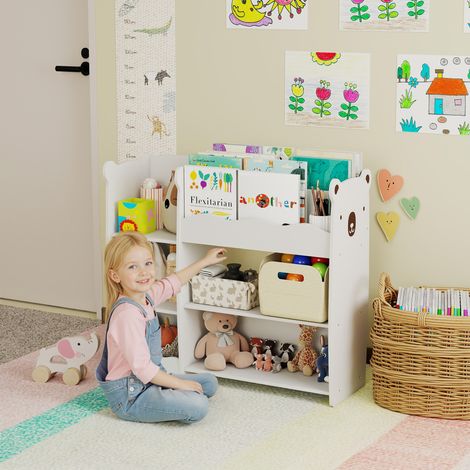 Estantería Infantil para Juguetes Estantes Abiertos Compartimentos Diseño de Ositos Organizador de Juguetes Blanco (1/5)