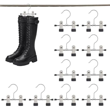 Cintres pour Pantalonen Métal, Lot de 10, avec Clip, Longueur 17 cm, pour Chaussettes, Jupes, antidérapants, Capacité de Charge élevée, Finition Chromée, Noirs (1/5)