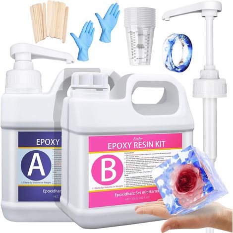 Résine époxy avec durcisseur - 2,7 kg/2,4 l - Résine transparente pour coulée sans bulles, plateaux de table, bijoux et moules (1/5)