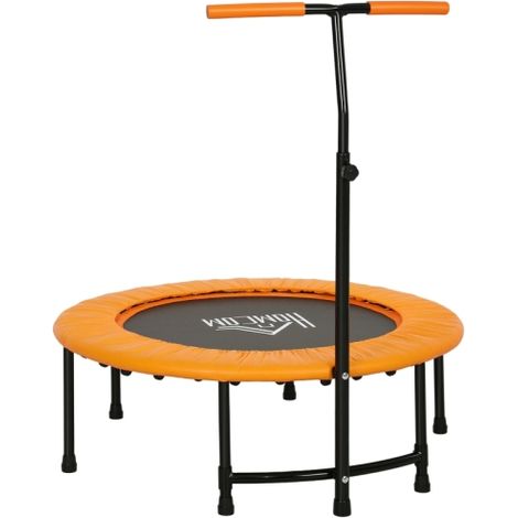 40-Inch Adjustable Handle Fitness Trampoline for Indoor Workouts, Mini Rebounder Jumper in Orange Color