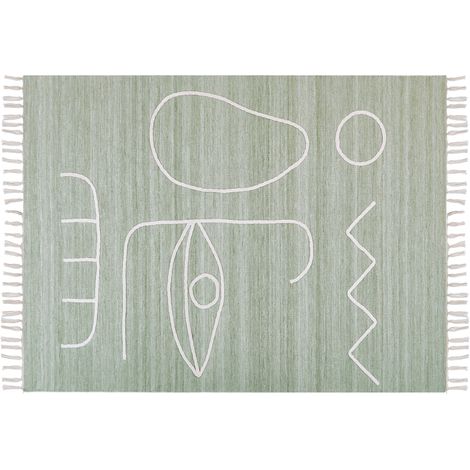 Alfombra verde claro blanco 140 x 200 cm poliéster a mano abstracto borlas Yavu (1/5)