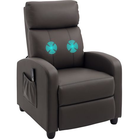 Recliner Armchair, Massage Faux Leather Push Back Reclining Chair with Adjustable Leg Rest, Side Pocket, for Home Living Room Theatre, Brown (1/5)