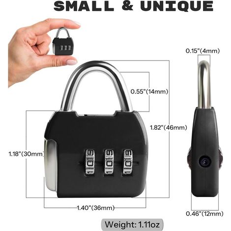 Kleines 3-stelliges Zahlenschloss, für Reisen/Koffer/Schließfach/Tasche/Box/Reißverschluss/Zeitung, schwarz+rosa, 2er-Set. (1/5)