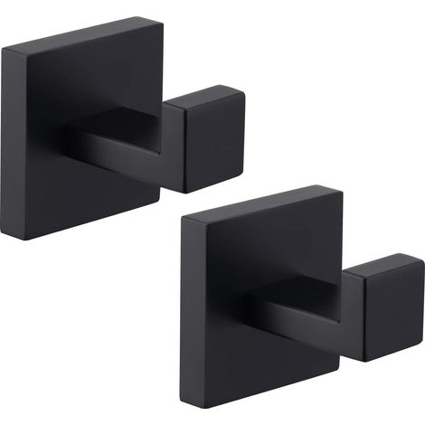 Sollbry Lot de 2 crochets carrés en métal pour serviette de salle de bain, porte-peignoirs, crochets muraux en acier inoxydable très résistants à visser pour chambre à coucher ou cuisine (noir）5.5×5.5 (1/5)