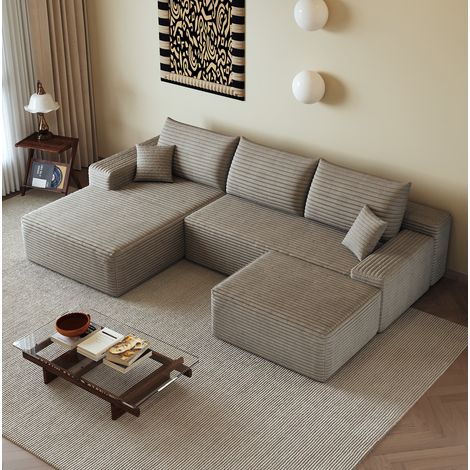 Divano angolare modulare 270x175x83 cm in tessuto cammello, senza montaggio – MEUBLIV (1/5)