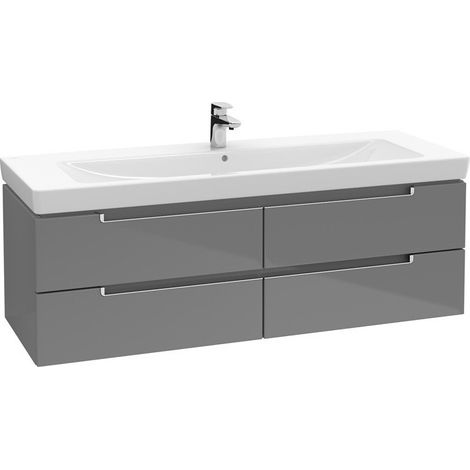Meubles sous vasque, 1287 x 420 x 449 mm, modèle suspendu, En bois Glossy Grey