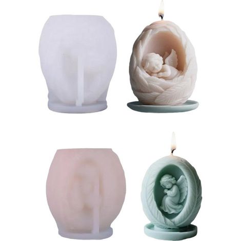 Moule À Bougie En Silicone - Ange À Plumes - Forme D'Œuf - Pour Cire Et Résine Époxy - 2 Pièces (1/5)
