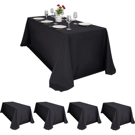 Lot de 4 Nappes, 229x396 cm, Polyester, Rectangulaires, Noires, Pour Mariage, Banquet (1/5)