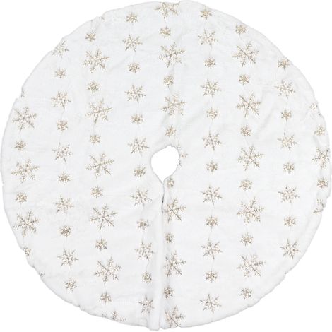 Tapis de sapin de Noël rond de 90 cm (35,4 pouces), doux et confortable, blanc, doré, pour la maison et les magasins. (1/5)