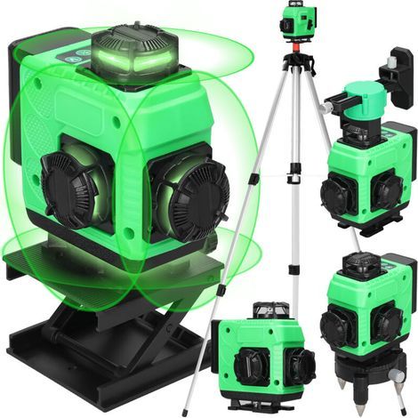 16-Line Laser Level with Tripod, 4x360° Self-Leveling Green 4D Construction Laser, Rotating with 2400mAh Rechargeable Batteries (1/4)