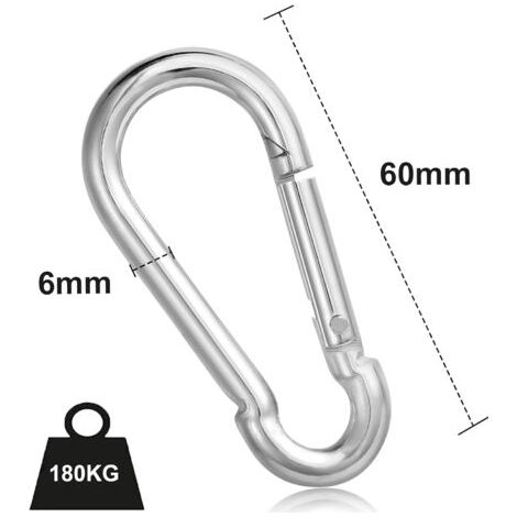 Ensemble de 12 mousquetons, Φ660 mm, charge maximale 180 kg, résistants à la rouille, crochets d'escalade galvanisés, mousquetons pour porte-clés, hamacs, camping, pêche, auvents, etc. (1/4)