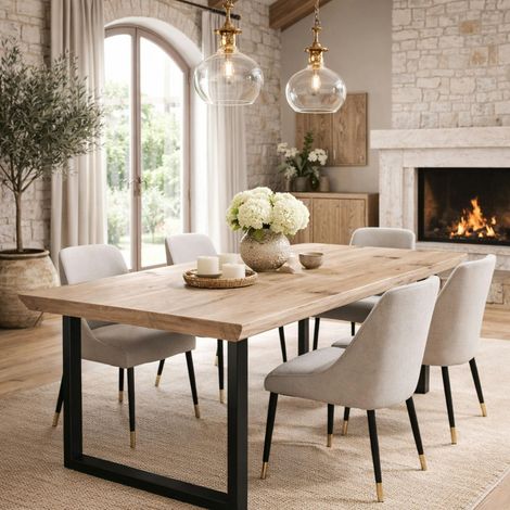 Table extensible chêne grisé bords biseautés pieds en U 180 cm PALERME
