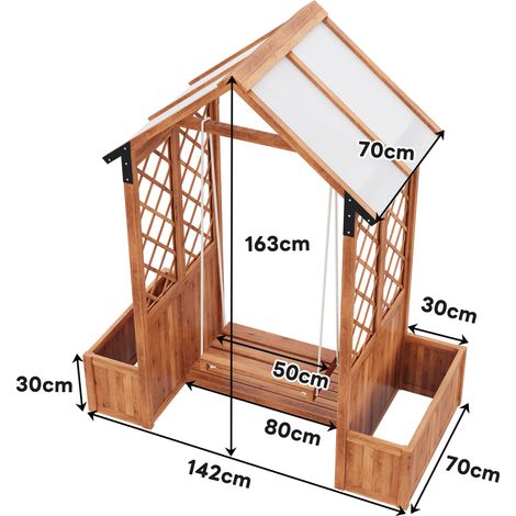 ELVMI Fioriera con Grigliato e Altalena da Giardino con Tetto Parasole, in Legno Massello, Marrone, 163 × 142 × 70 cm (1/4)