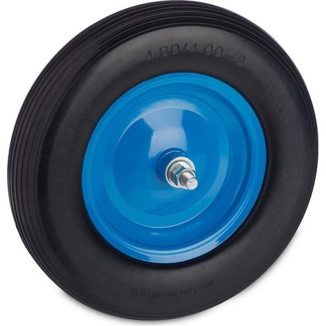 Roue de brouette 4.80 4.00-8, pneu en caoutchouc plein avec jante acier, charge 120 kg, noir/bleu (1/5)