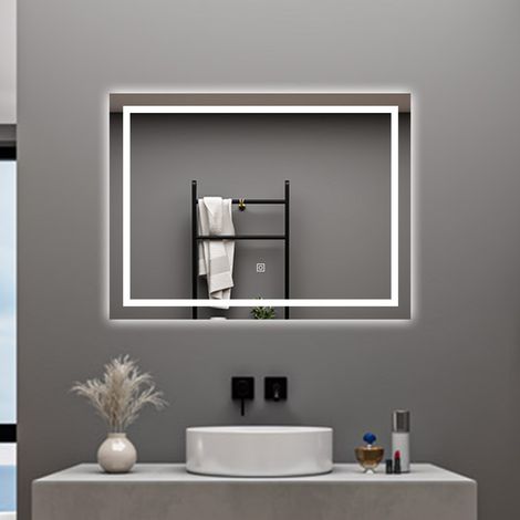 100 X 60 CM SPECCHIO DA BAGNO RETTANGOLARE A LED SPECCHIO DA TOELETTA SPECCHIO DA PARETE, LUCE BIANCA 6000K, ANTI-FOG, TOUCH (1/5)