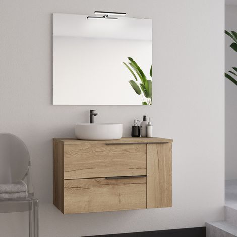 Meuble de salle de bain 80cm avec vasque à poser déportée arrondie - roble (chêne clair) - KING (1/5)