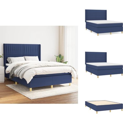 Sommier à lattes de lit avec matelas Bleu 140x190 cm Tissu - Lit Plateforme - Lit Double - Literie - Matelas Ressorts Ensachés - Têted Lit Ajustable (1/5)