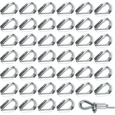 50 Pièces M2 Cosses de Câble Métallique en Acier Inoxydable 304 Cosse Coeur pour Cable Acier pour Câble Métallique 2mm (1/5)