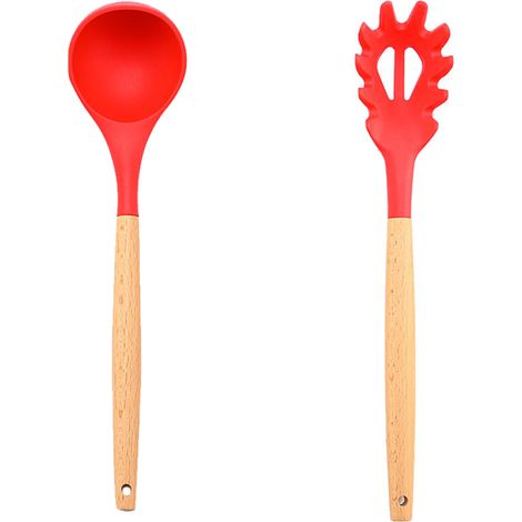 Ustensiles De Cuisine En Silicone Et Bois - Résistants À La Chaleur Pour Poêles Antiadhésives - Ensemble De 2 Pièces (1/5)