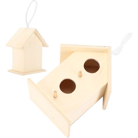 Nichoir en bois innovant, naturel et sûr, à monter soi-même. Petit nichoir décoratif en bois à double couche et deux trous n° 2. (1/5)