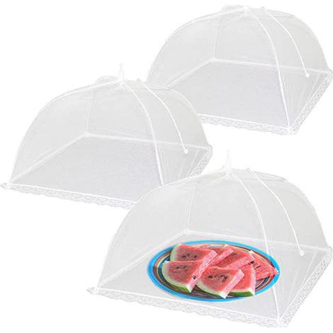 Lot de 3 cloches de protection alimentaire en gaze blanche de 45 cm (18 pouces), pliables, pour la cuisine.