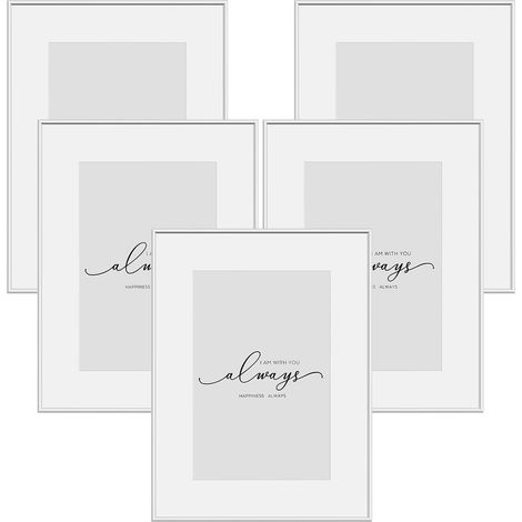 WOLTU Marco de Fotos de Pared 5x 13x18 cm, Marco, Frontal de Plexiglás Transparente, para Tarjetas, Plata (1/5)