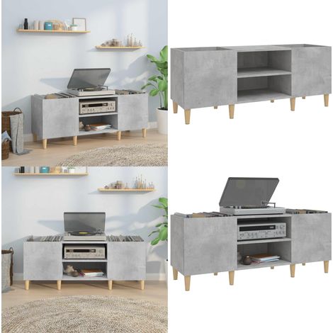 Armoire à disques gris béton 121x38x48 cm bois d'ingénierie - Meuble À Disques - Armoire Vinyle - Rangement Disque - Étagère Musique - Support Tournivelle - Home & Living (1/5)