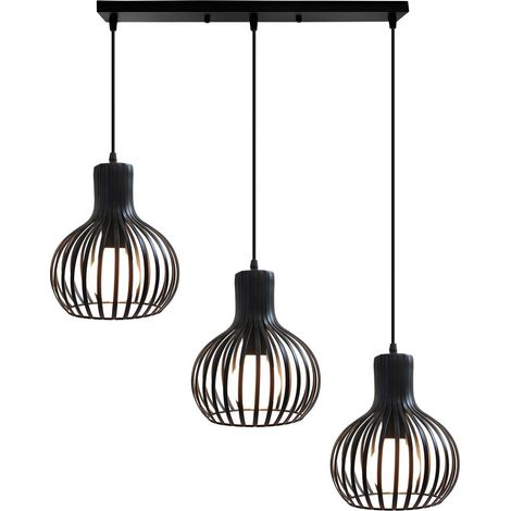 Lámpara Colgante, Vintage Lámpara de Techo con Ø20cm Jaula de Metal Interior, Industrial Estilo Iluminación Decorativo E27 Art para Cocina Sala Comedor Dormitorio Negro - Base Rectangular 3 Piezas