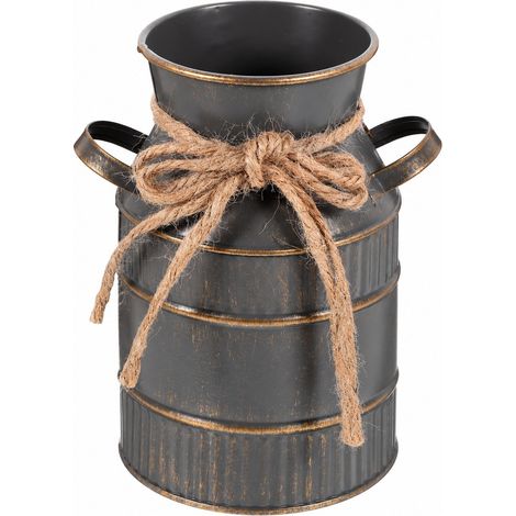 Vase vintage en fer gris, pot à lait rétro, seau à fleurs gris pour Halloween, mariage, décoration intérieure (1/5)