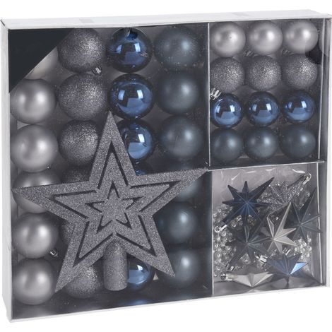 Kunststoff Christbaumschmuck 45 Teile Set - blau / silber - Shatterproof Weihnachtskugeln bruchsicher - Tannenbaum Weihnachtsbaum Christbaum Zierschmuck
