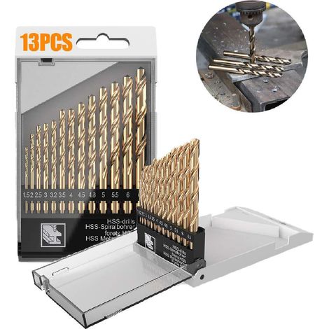 Coffret de 13 forets hélicoïdaux au cobalt M35, haute résistance, queue droite, pour acier inoxydable et métal (1/5)