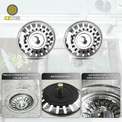 crépines d'évier inox 80 mm lot de 2 acier inoxydable (1/4)
