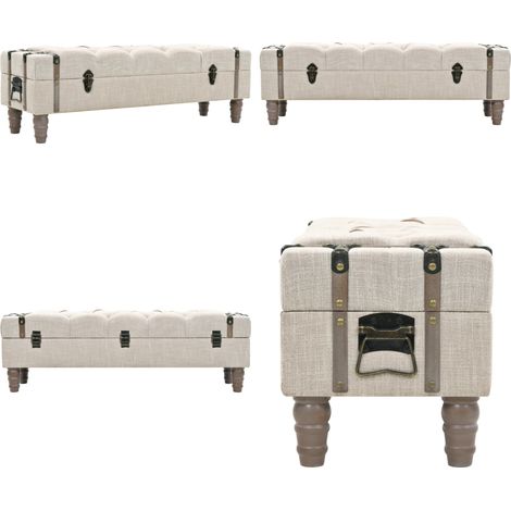 Aufbewahrungsbank Massivholz und Stahl 111 x 34 x 37 cm - Aufbewahrungsbox - Bank Mit Stauraum - Wohnzimmer Dekoration - Cremeweiss - Tischbank - Home & Living (1/5)