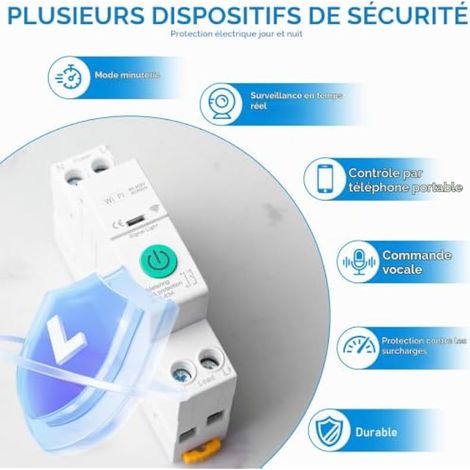 Interrupteur de protection de circuit intelligent WiFi, 1P rail DIN - Interrupteur de commande à distance pour la maison, interrupteur de commande à distance sans fil compatible avec Alexa/Google (1/3)