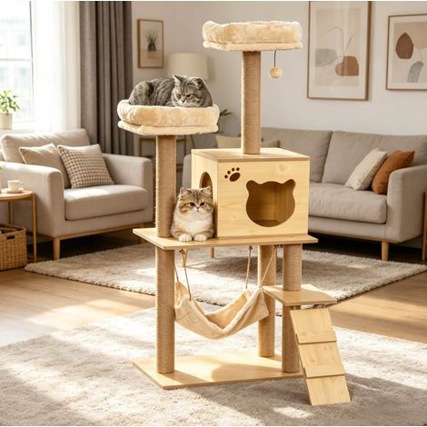 Albero per gatti multilevel 60 x 40 x 130 cm beige e marrone HAVRYA (1/5)