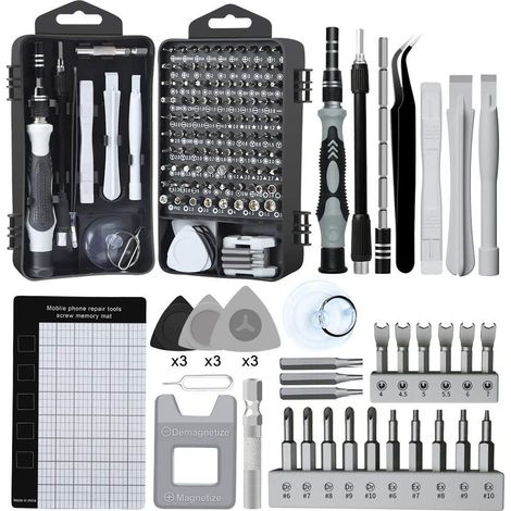 Un juego de 138 mini destornilladores de precisión, un kit de memoria magnética y un kit de reparación electrónica para aficionados. (1/5)