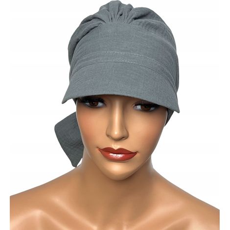 Turban Tess avec visière 068, châle en mousseline sans motif, également après chimiothérapie (1/5)