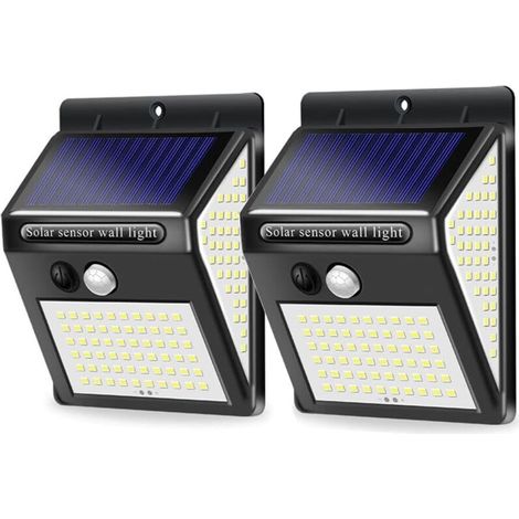 Lampe Solaire Extérieur, 2 Pack 144 LED Lumière Solaire IP65 Etanche Projecteur LED Extérieur avec Détecteur de Mouvement