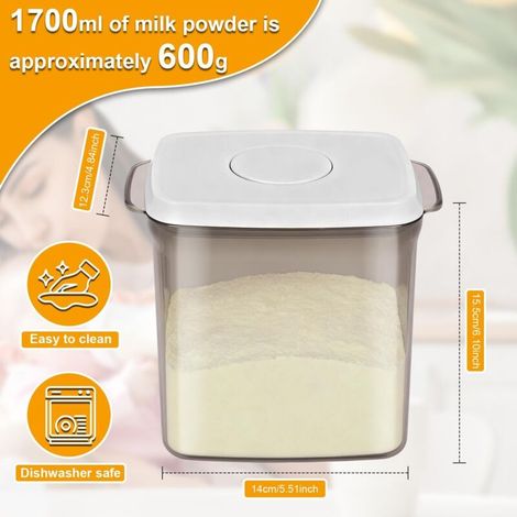1700 ml Distributeur Lait en Poudre Boite Doseuse lait Poudre avec Cuillère Pour Conserver le Lait en Poudre, la Farine, les Légumes Secs et les Noix (1/4)