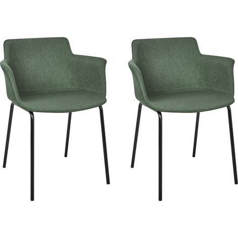 Conjunto de 2 sillas de comedor elegantes tapicería de poliéster patas de metal negras muebles de comedor verde Belfield