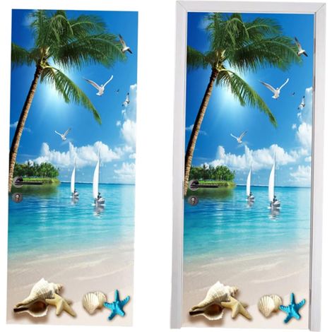 Autocollants De Porte De Plage Lot De 2 Faciles À Appliquer Pour Les Murs De Et De La Salle De Bain (1/5)